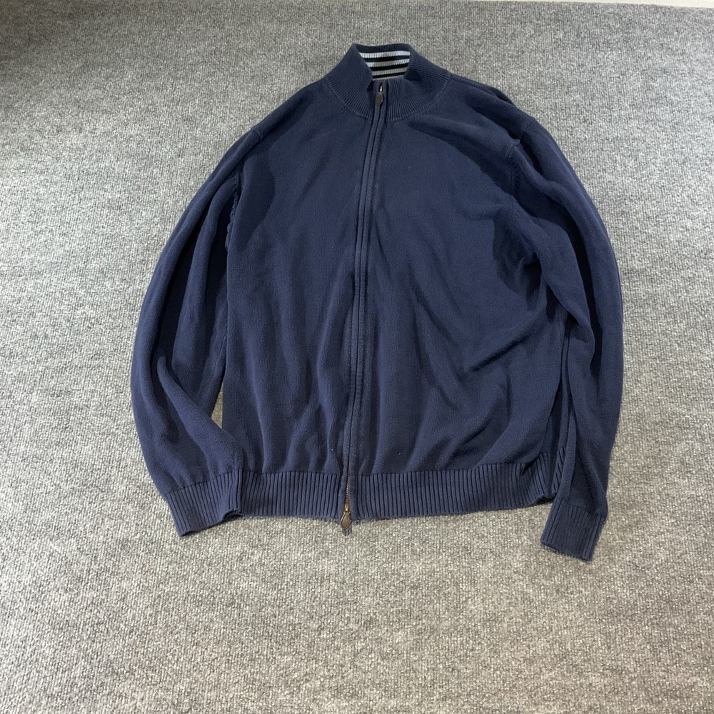 Brooks Brothers Mens XL Supima Cotton Full Zip Cardigan Sweater Navy Blue